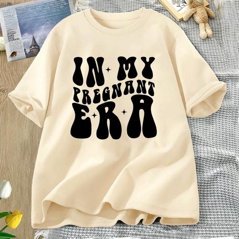In My Pregnant Era Tshirt Funny Mama Mom Tshirt Cotton Short Sleeve Letter Print T Shirt Casual O Neck Harajuku Tees Oversized