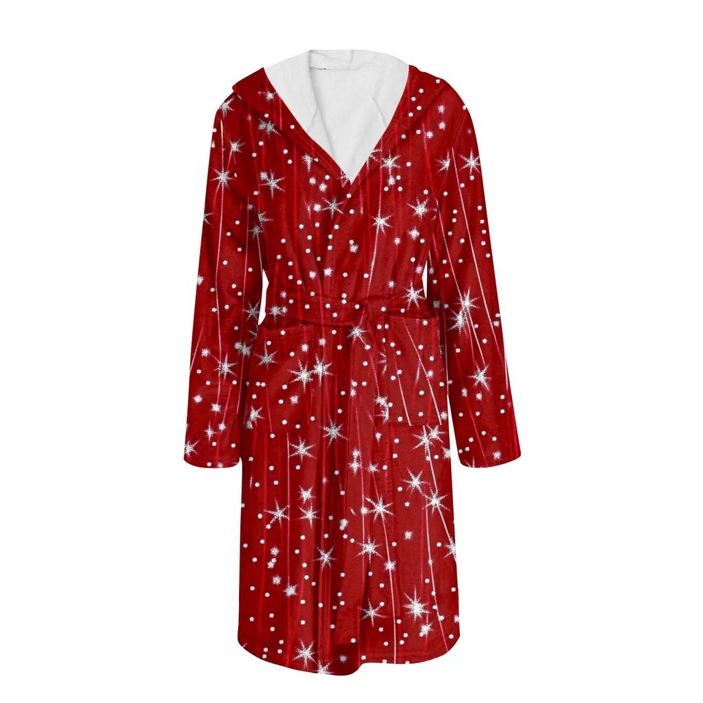 Bathrobe For Men And Women Christmas Printed Flannel Bathrobe Absorbent Quick-drying Cotton Nightgown