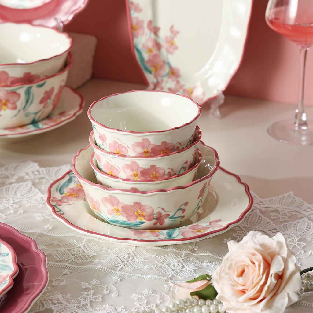 Sean Underglaze Tableware Set, Phalaenopsis Light Luxury Ceramic, Red Dish Set, Rice Bowl Plate Housewarming