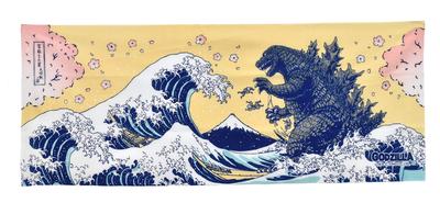 Fourcart Godzilla Print Tenugui with Fuji and Cherry Blossom Design Mt.