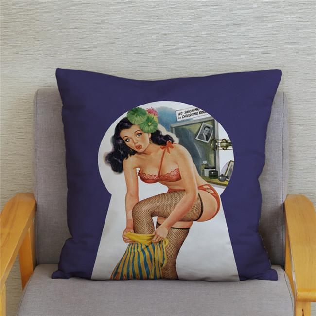 Vintage European Sexy Women Polyester Cushion Cover Sexy Lady Pattern Pillow Cover Decorative For Car Sofa Home 45X45Cm