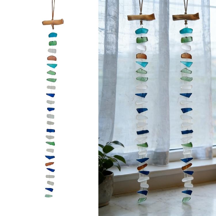 Friendly Sea Glass Wind Chimes With Wooden Detail For Relaxing Sounds Beach Room Decors for Home Indoor or Outdoor
