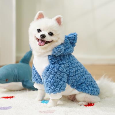 Shark Costume Pet Hoodie for Small Dogs - Fluffy Blue Puppy Clothing (Adorable Sea Animal Style)