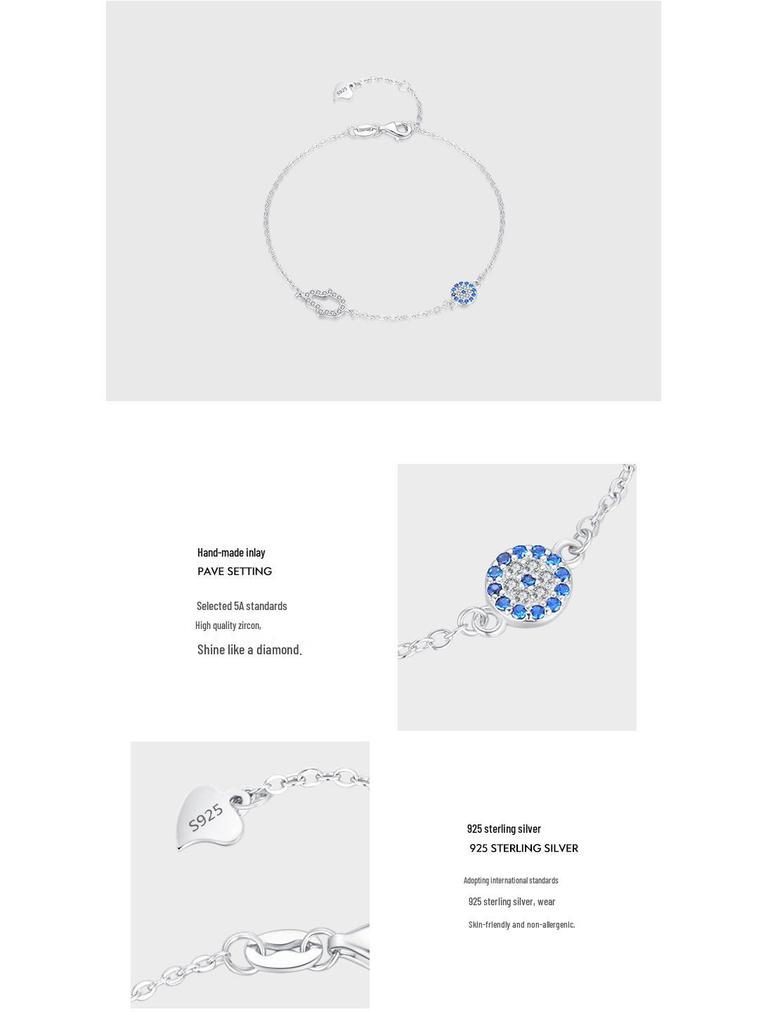 S925 Sterling Silver Blue Eyes Diamond Bracelet - Women's Korean Style, Versatile, Cute Gourd Design