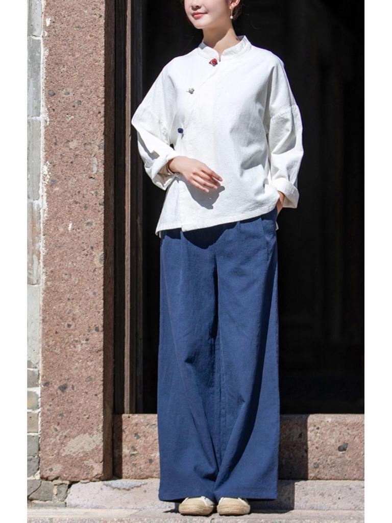 Women's Cotton-Linen Wide-Leg Pants, 2026 Spring/Summer Collection - Artistic and Versatile Long Casual Trousers