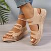 Fashion Casual Hollow Out Nude Velcro Sandals Women 2025 Summer Round Toe Wedge Heel Sandals Comfortable Soft Sole Non Slip Mom's Shoes
