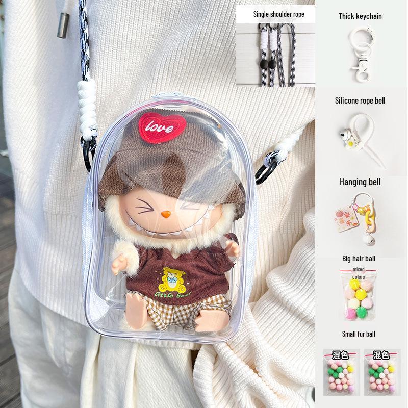 15cm Dustproof Crossbody Stroller Bag: La Bu Bu Second Gen Transparent PVC for Cotton Dolls