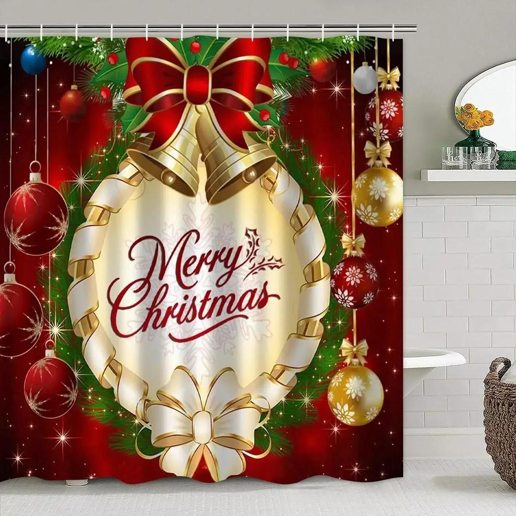 Theme Shower Truck Christmas Tree Gift Deer Red Bird Pinecone Snow Scene Baths Curtain Bathroom DecorXT6