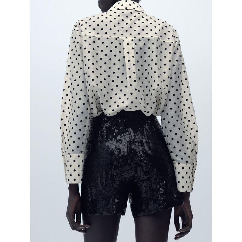 Za2025 Spring New Women's Clothing Dot Bowknot Decoration Temperament Long Sleeve Lapel Casual Shirt 2136623