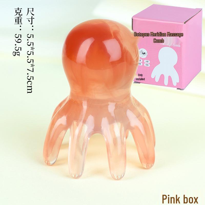 Pink Octopus Portable Scalp Massager Comb with Wide-Tooth Gua Sha Design