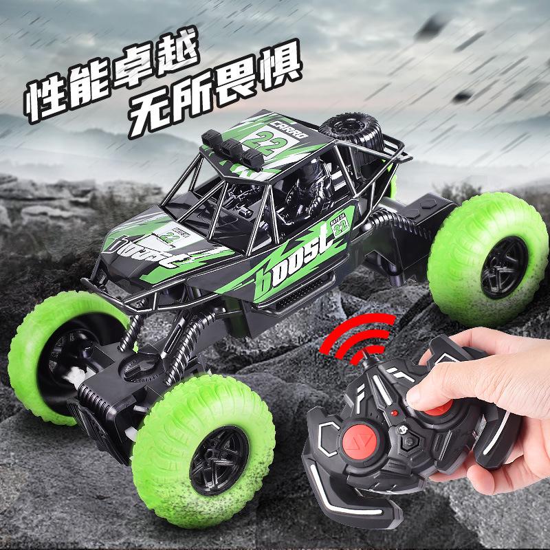 Off-Road Remote Control Climbing Car: High-Speed, 2.4G, Four-Channel, Rechargeable with Lights – Dynamic Toy Vehicle for Kids.