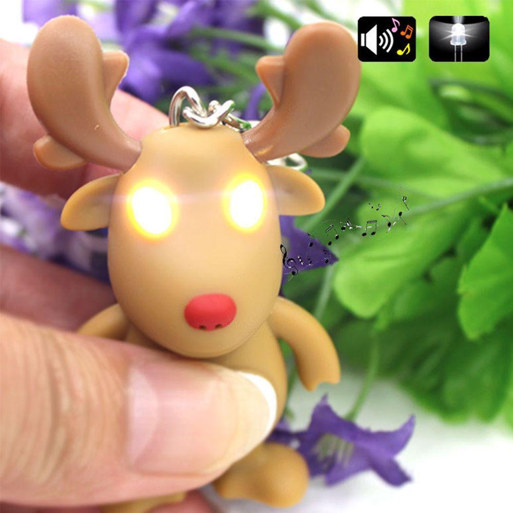 Children's Gifts Deer Shape Vocal Christmas Gift Luminous Key Ring LED Lights Key Chain