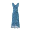 Summer New French Retro Blue Floral V-neck Lace-up Waist Sleeveless Dress Medium Dress