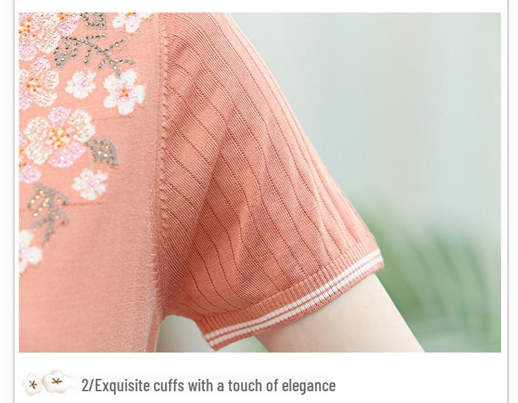 High-End Ice Silk T-Shirt for Middle-Aged Women (50-60) - Short-Sleeved Summer Top for Moms and Grandmas