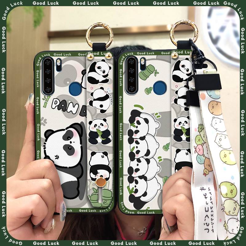 Panda Wristband Phone Case For Blackview A80 Pro Cute Anti-dust Anti-knock Wrist Strap Shockproof Cartoon Durable Ring