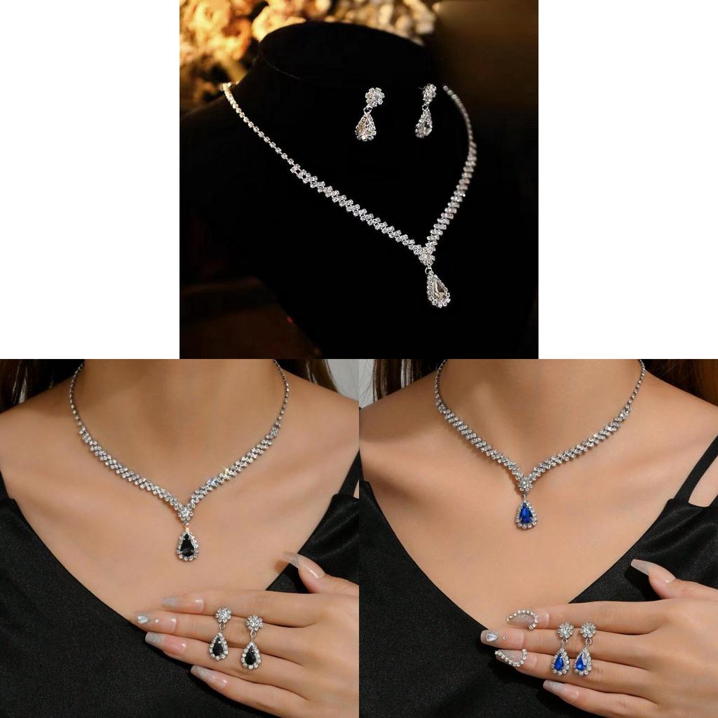 Water Drop Bridal Jewelry Set With Zircon Earrings And Necklace For Wedding And Formal Wear