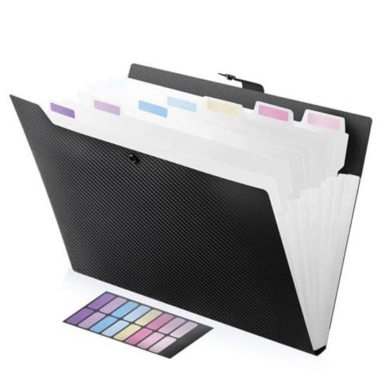 FRETONBA Document File 8 Pocket A4 Clear Expandable Folder Snap Type Accordion Sorting Label Included Waterproof Classification Storage Transparent