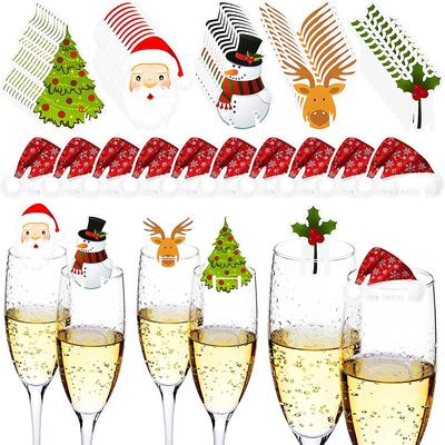 10PCS Santa Claus Snowman Tree Wine Glass Merry Christmas Decorations For Home Table Place Cards Xmas Gift New Year Party