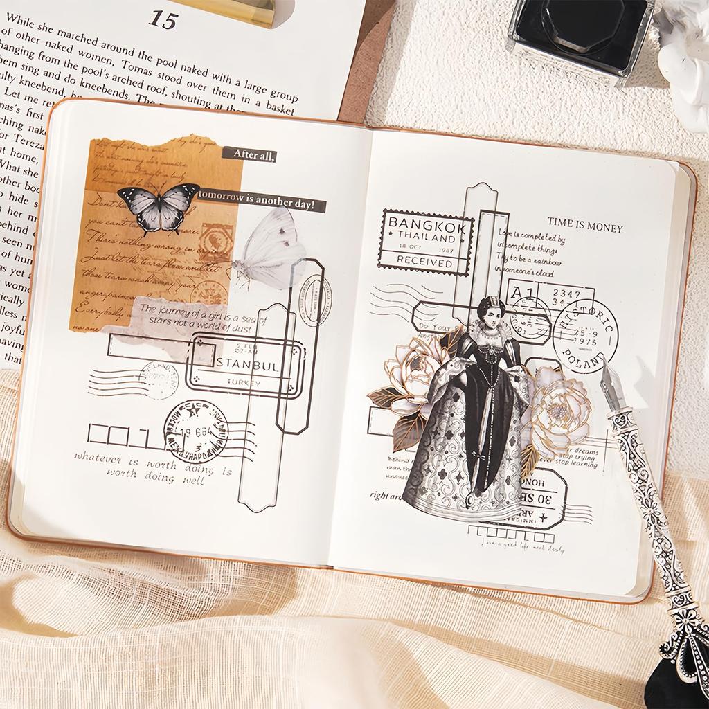 Ta Merry Sticker Collage Large Assorted English Cute Retro Stylish Cute Smartphone Deco Korean Classic Vintage Collage Stickers Materials, Capacity,