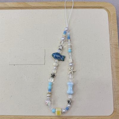 Cute Cartoon Little Fish Starfish Ocean Phone Chain Charm Wrist Strap Keycord Cellphone Lanyard Summer Keychain Hanging Chain