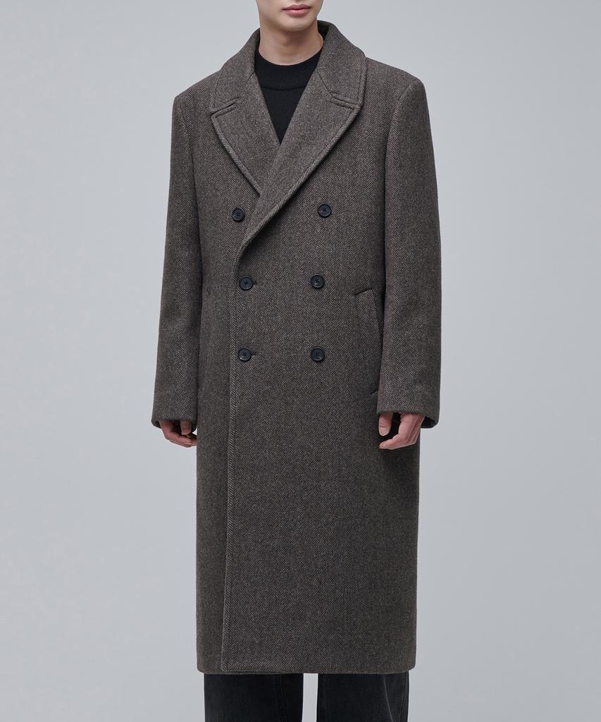 Musinsa Standard Manteco Herringbone Daddy Shoulder Double Long Coat [Brown]
