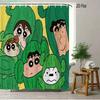 Crayon Shin-Chan & Shiro Checkerboard Pattern With Camera & Radio 2D Print Waterproof Shower Curtain, Yellow & White Bathroom De