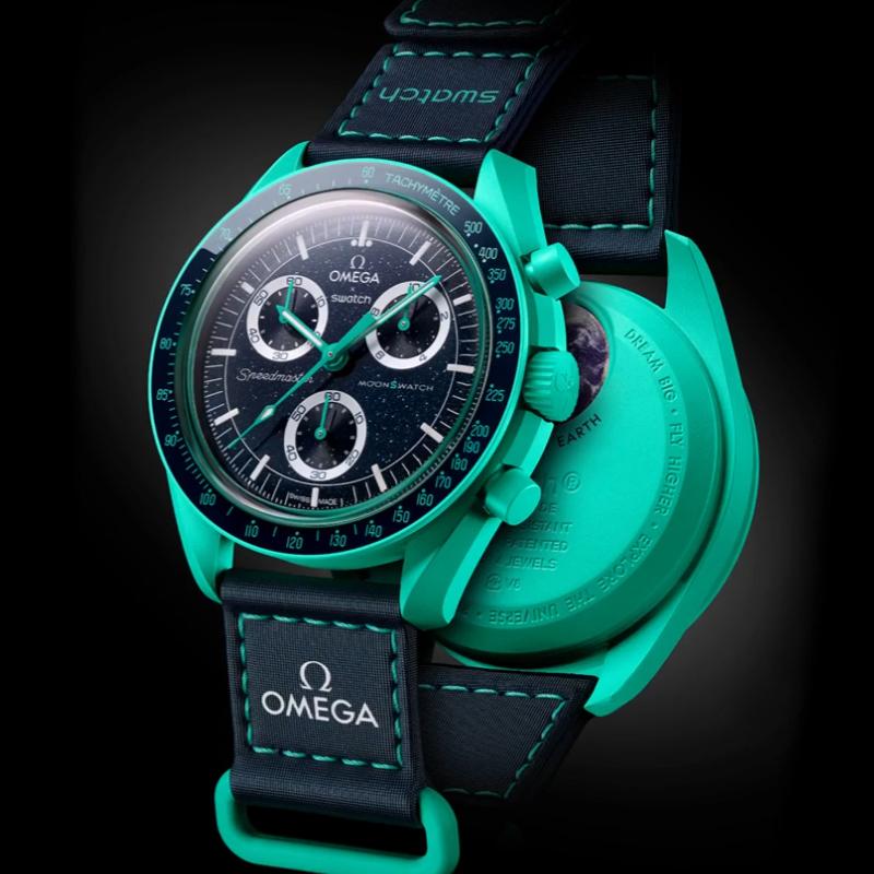 Swatch X Omega Bioceramica Missione Lunare Sulla Terra Aurora Boreale Orologi da Uomo Nero SO33L103