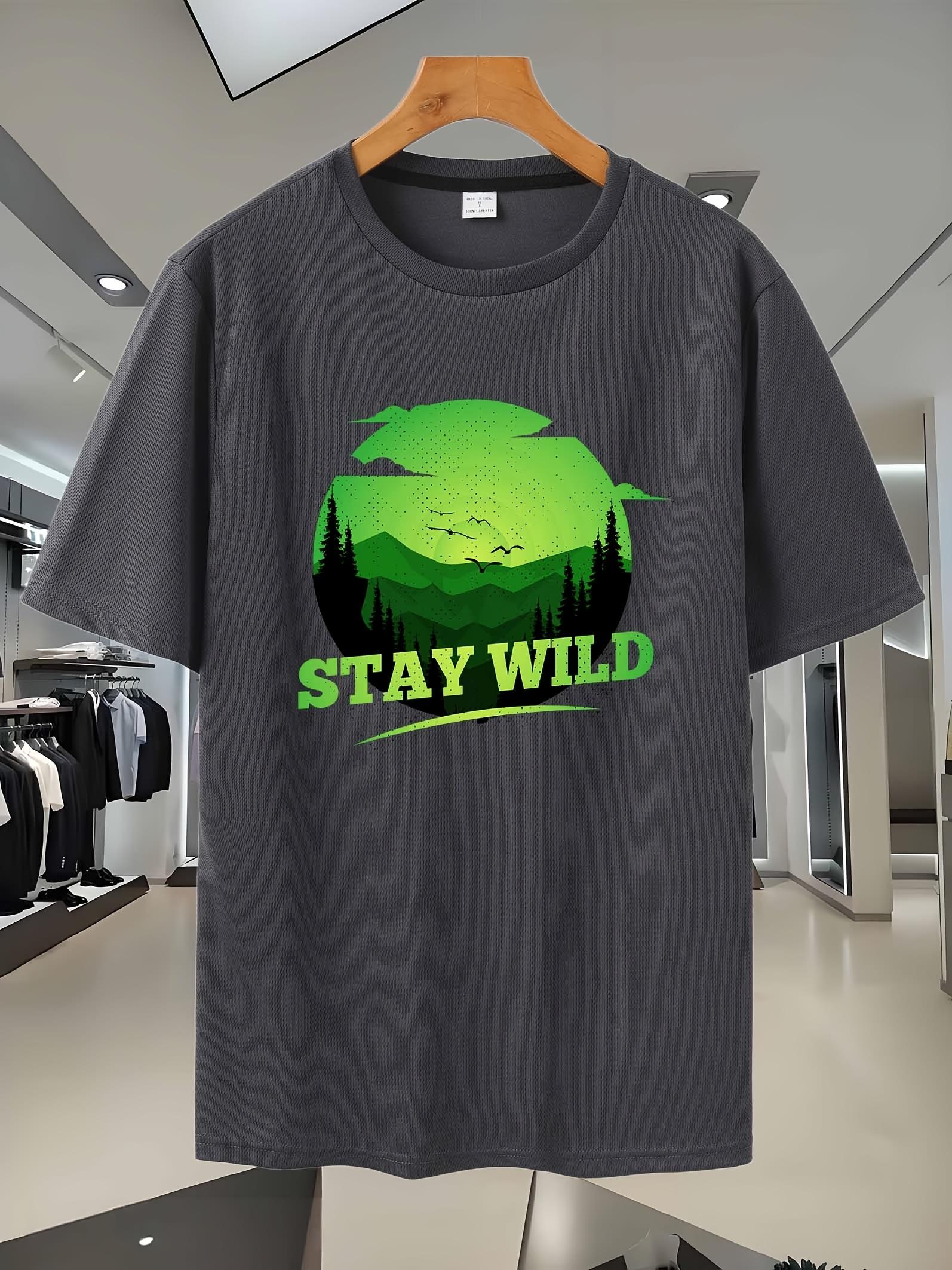 

Breathable Mesh Athletic T-shirt - Moisture-Wicking Short Sleeve with Bold STAY WILD Print M
