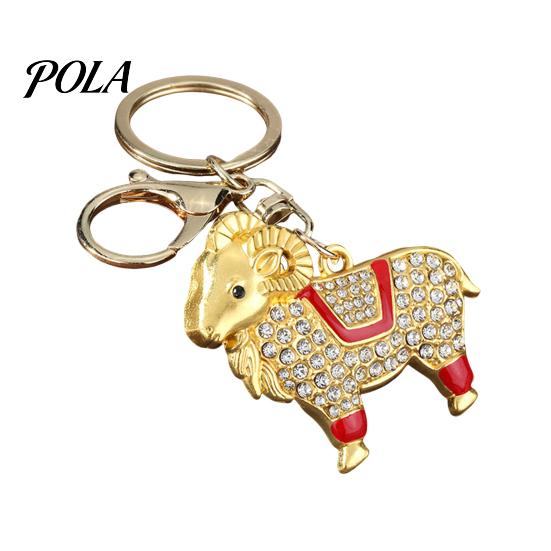 Durable Metal Keychain Zodiac with Rhinestones, Sheep Design Bag Pendant, Chinese New Year Lucky Key Charm Charm, Feng Shui Ornament for Car