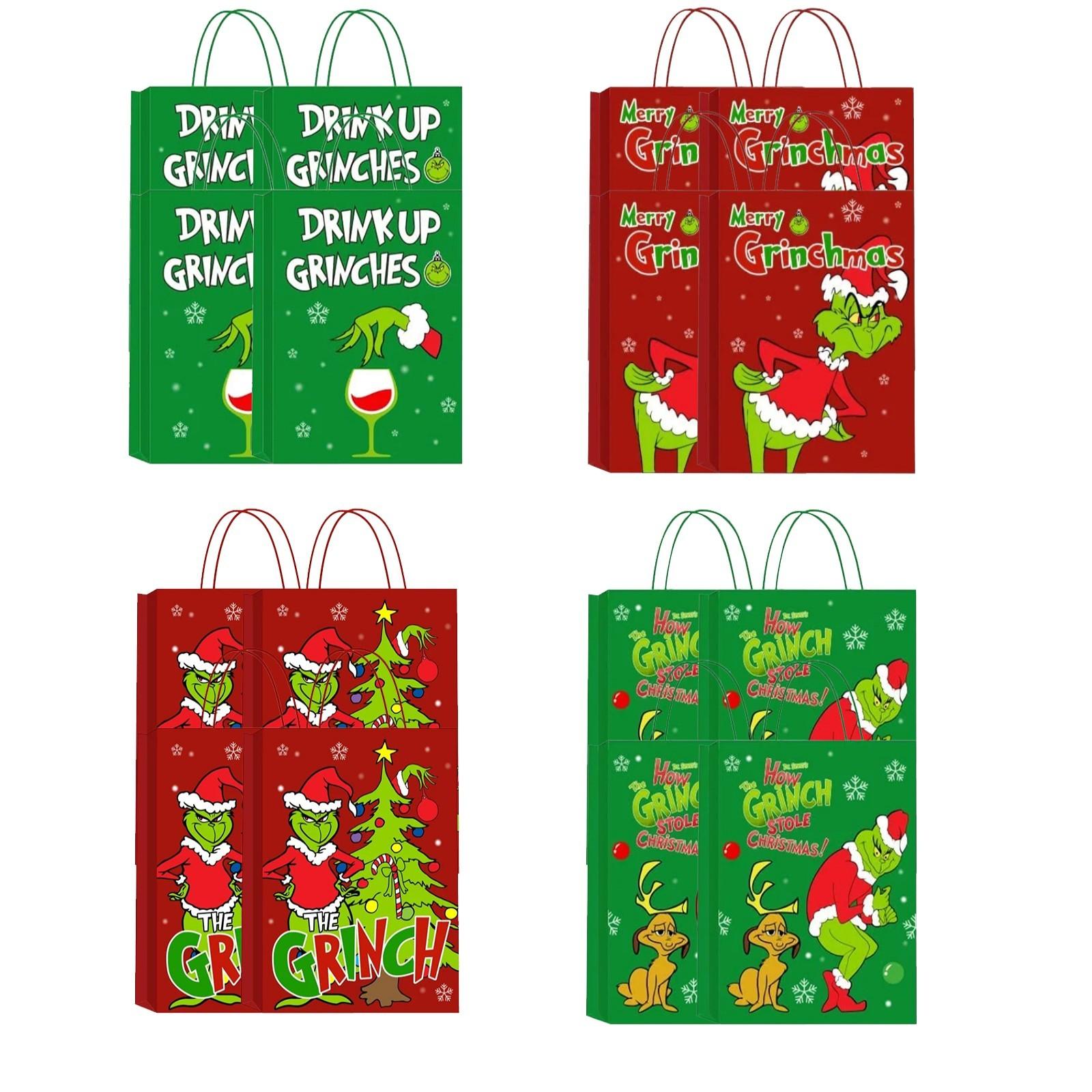 

Festive Holiday Gift Bags Set Christmas Themed Designs with Handles, Perfect for Seasonal Celebrations, Pack of 4