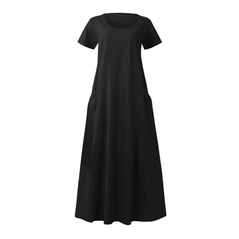 Women's Solid Color Round Neck Short Sleeve Loose Hem Dress