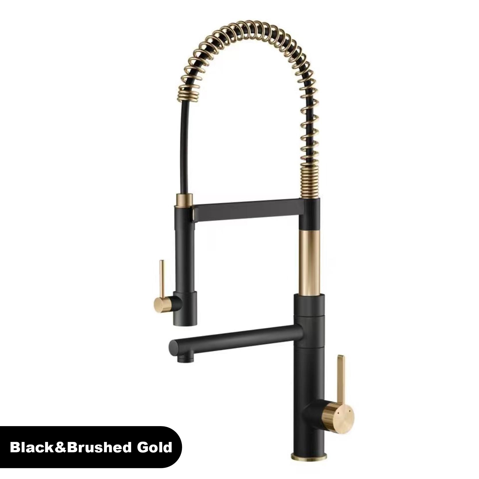 Brushed Gold Island Kitchen Facuet Brass High Arc Tall Spout Pull Down Sprayer Deck Mount 1Hole Classic Style Vintage sink Mixer G9/16