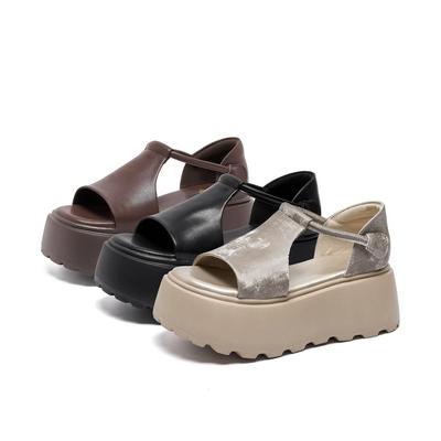 French Simple Open-toed Sandals Women's Outer Wear 2025 Summer New Thick-soled Heightening Muffin Comfortable Roman Beach Shoes