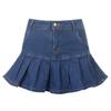 Women Stylish Solid Color High Waist Ruffle Mini Pleated Denim Skirt Streetwear
