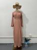 Pleated Maxi Dress Long Flared Sleeves Fitted Waist Elegant Women's Party Dress Casual Ankle-Length