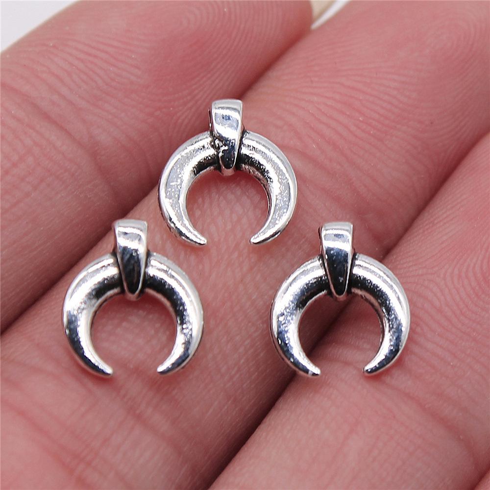 

10pcs Horns Crescent Moon Charms Pendants Antique Jewelry Making DIY Handmade Craft
