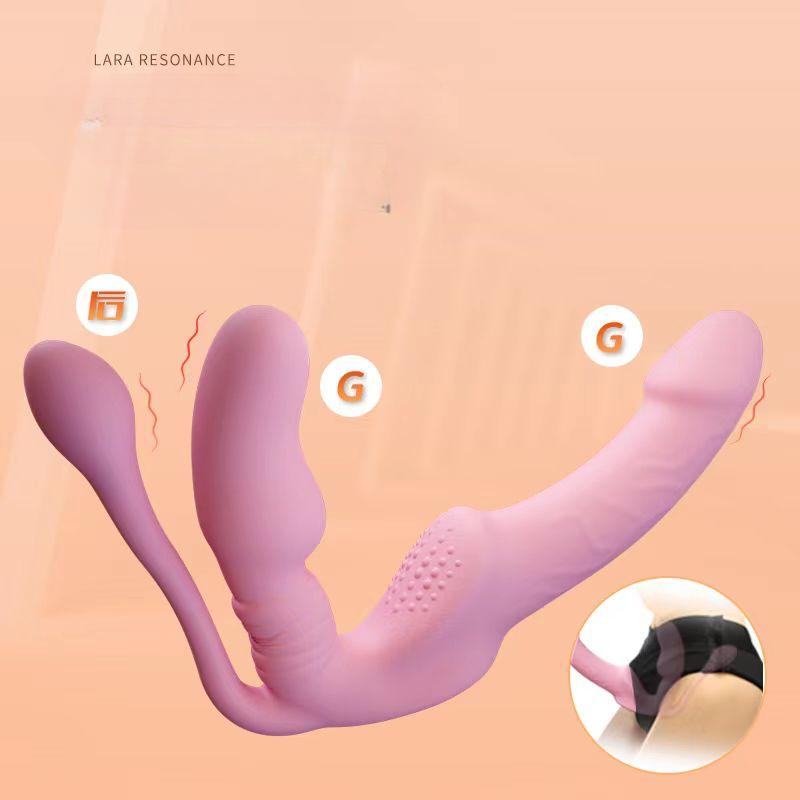 Double-Headed Vibrating Strap-On Dildo - Realistic Thick Penis for Lesbian Couples, AV Sex Toys, Wearable for Outdoor Fun