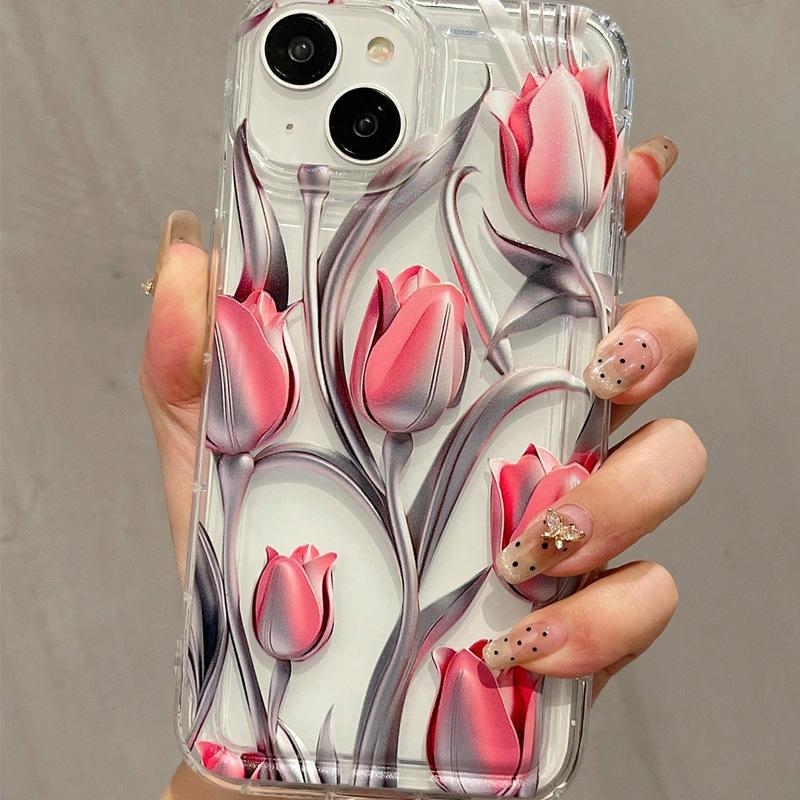 Tulip Phone Case for iPhone 17 Air 16 15 14 11 12 13 Pro Max 16 15 Plus 13 12 Mini X Xs 8 7 Soft Transparent Cover