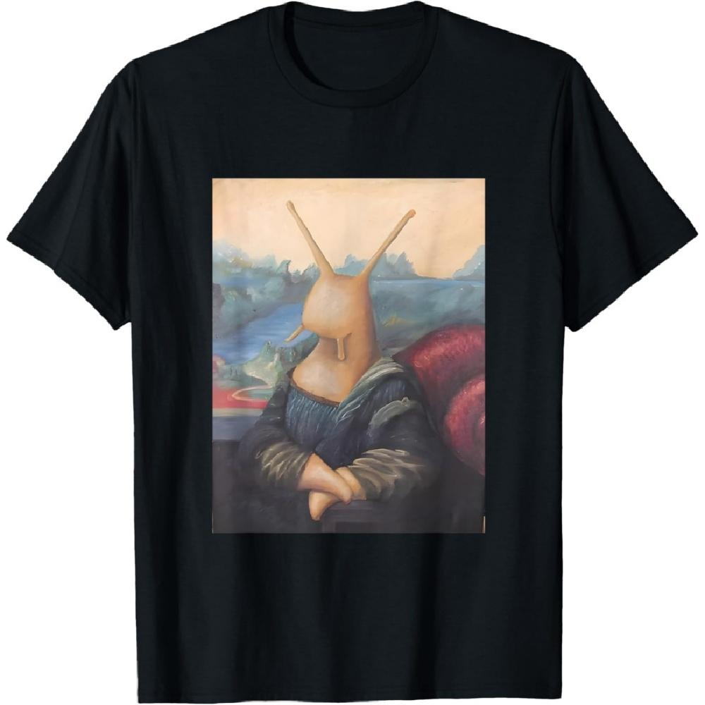 Забавная улитка Мона Лиза от Да Винчи Крутая футболка с картиной XXXXXL чёрный