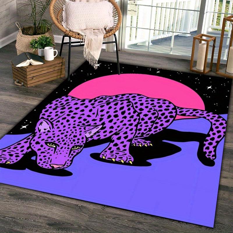 

Purple Leopard Print Non-Slip Carpet Mat, 800g/m2 Crystal Velvet Polyester, Polyester, Large Area Cove Machin 50x80cm