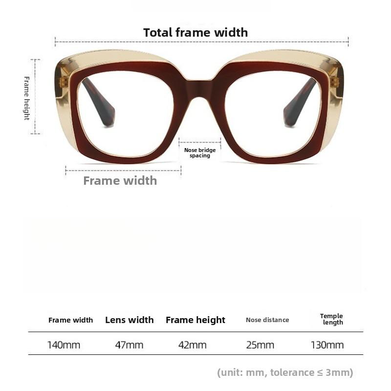 New Large Frame Cat Eye Presbyopia Sunglasses Women's Personalized Color Blocking UV Resistant Glasses Diopter To +4.0