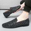 Modne męskie oddychające mokasyny z miękką podeszwą Błyszczące męskie skórzane loafersy wsuwane Wygodne buty do jazdy na co dzień Biznesowe penny loafersy