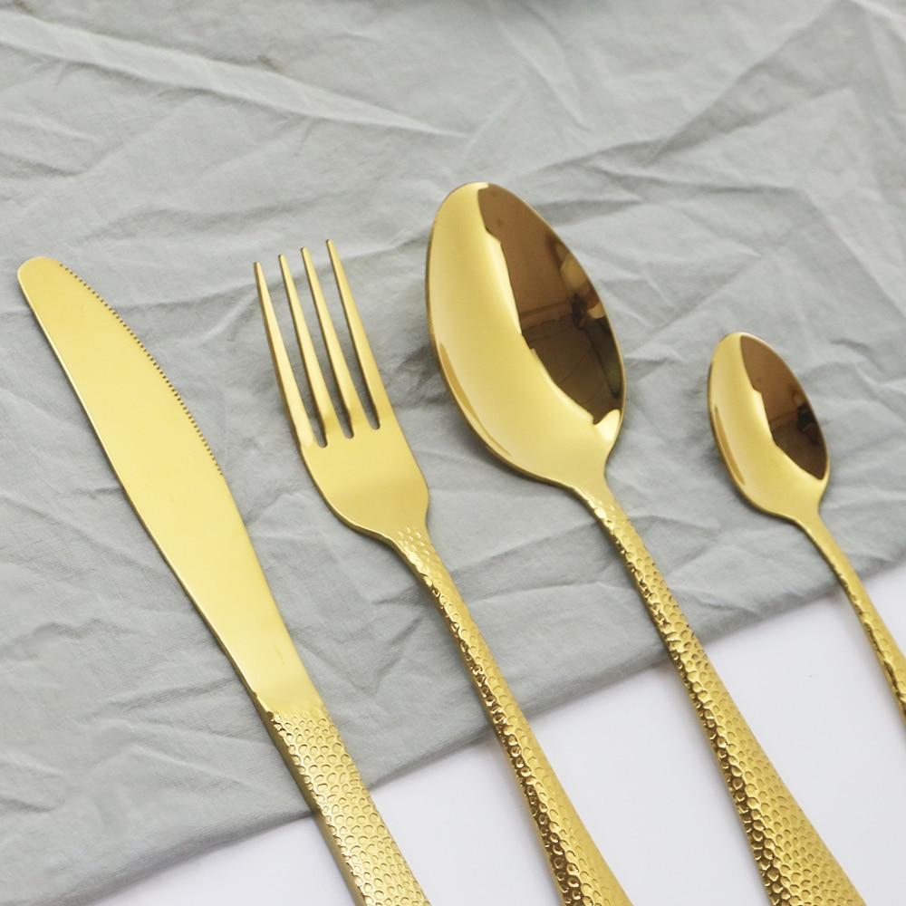 6People Gold Cutlery Set Knife Fork Tea Spoon Tableware High Quality Stainless Steel Dinnerware Home Kitchen Flatware Silverware