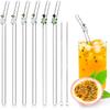 6 Pcs Glass Straw with Design Shatter Resistant Reusable Clear Bent Cute Straws 8 Mm X 7.9 Inch with 2 Pcs Cleaning Brush for Drinking Smoothie