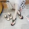 Summer Women's Sandals Clip Toe Female Fairy Wind New Rhinestone Bohemian Flat Bottom Beach Shoes Sandals Rubber Material