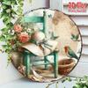 Rustic Apple Basket Metal Sign, Artificial Apples with Checkered Linen, Farmhouse Wall Art Kitchen Decor, Tabletop Centerpiece