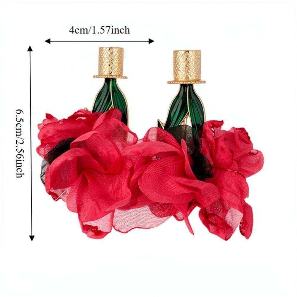 Exaggerated Long Flower Earrings Yellow / Rose Red Dangle Earrings Ear Studs  Garden