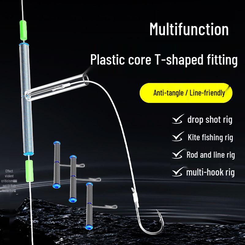 Inverted T-Shaped Fishing Rig: Anti-Tangle Hose, Quick-Release Buckle, and String Hook Accessories