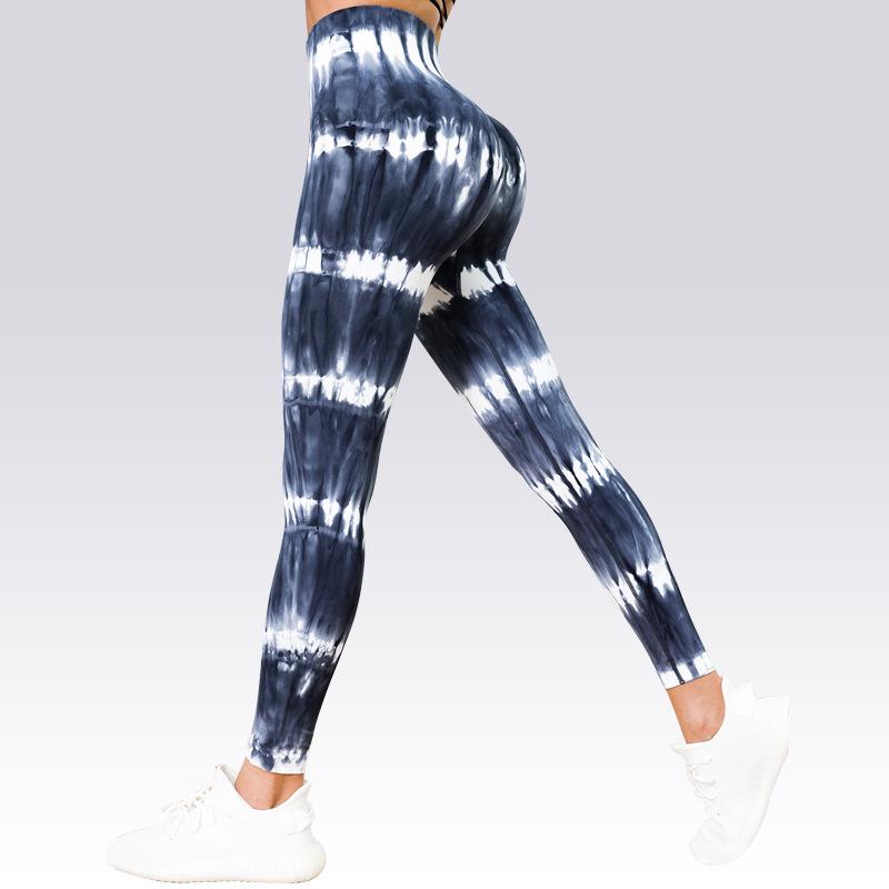 

2025 Леггинсы для фитнеса женские с высокой талией, с принтом тай-дай - Укороченные персиковые леггинсы для йоги Large