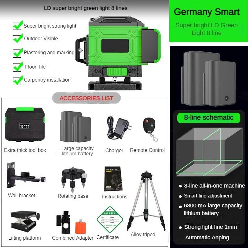 8/12/16 Line Green Laser Level High Precision Infrared Automatic Leveling Instrument Waterproof  Multifunction Measuring Tool Green
